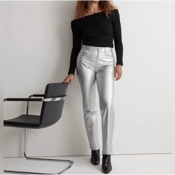Madewell The '90s Straight Leg Jeans in Silver Foil Size 32 - Picture 11 of 15
